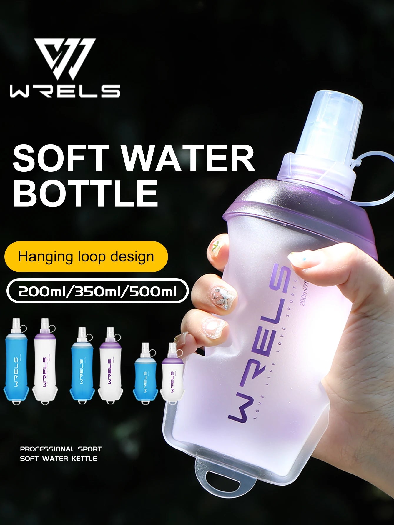 WRELS Foldable Silicone Soft Flask Water Bottle for Outdoor Sport  Running Camping Folding TPU Soft Flask Water Bag BPA Free