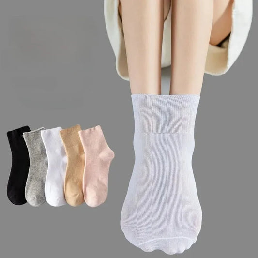 5 Pairs Diabetic Non Binding Socks for Women Pregnant Woman Elderly Long Socks Comfortable Breathable Black White Socks Women