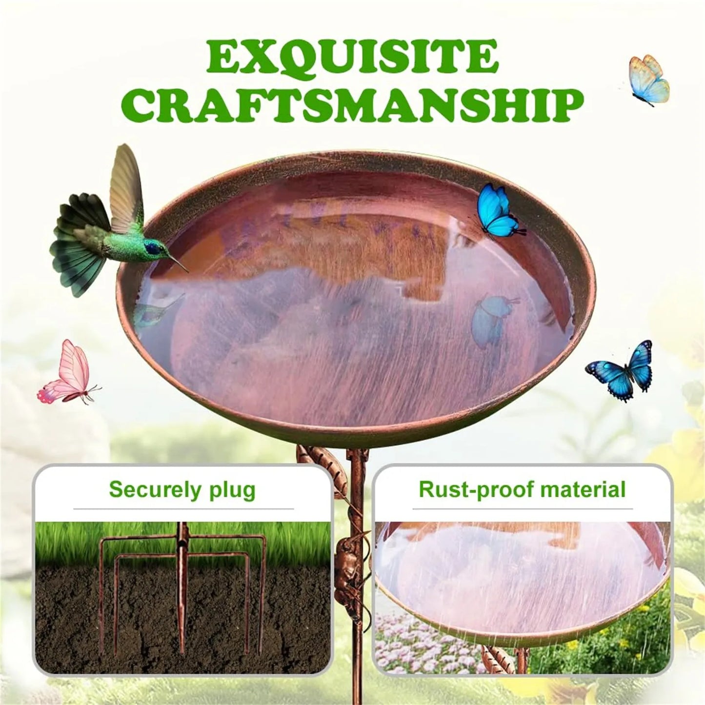 Bird Bath Feeder Bowl 5-pronged Base Metal Bird Feeder Freestanding Birdbath For Yard Patio Outdoors Garden Iron Pedestal Stake