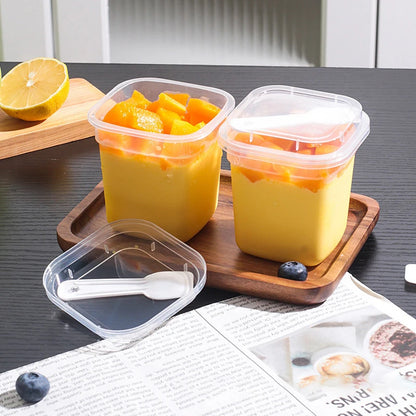 20PCS Plastic 220/280ml Dessert Cups With Lids Spoons Pudding Cup Dessert Cake Cup Appetizer Jelly Yogurt Dessert Baking Cup