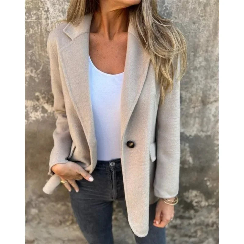 Office Lady New Elegant Chic Jacket Long Sleeve Lapel Button Loose Outwear Tweed Jacket 2025 Autumn Winter Women Woolen Coat
