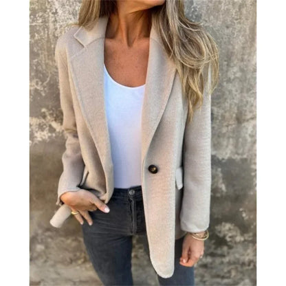 Office Lady New Elegant Chic Jacket Long Sleeve Lapel Button Loose Outwear Tweed Jacket 2025 Autumn Winter Women Woolen Coat