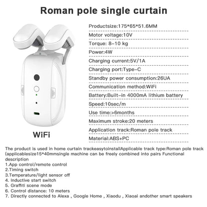 smart curtain opener WIFI/BL Smart Curtain robot Motor Roman Rod Rail Automatic Curtain Electric Curtain robot Remote Control