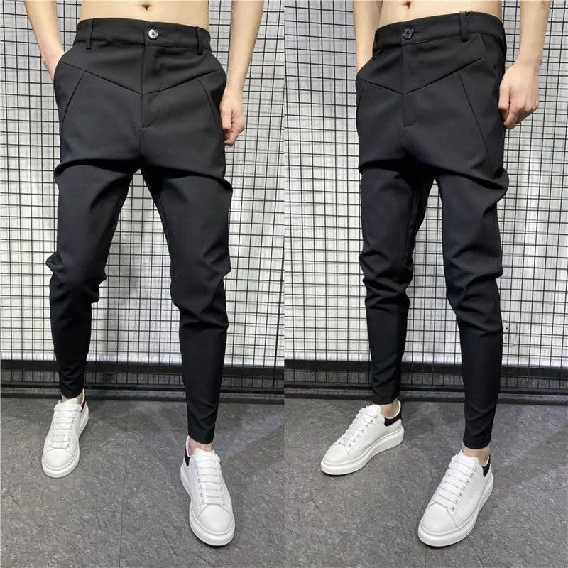 Black Harlan Draped Man Suits Pants Fluid 9 Cropped Fabric Designer Clothes Classic Trousers For Men Clothing Premium Up