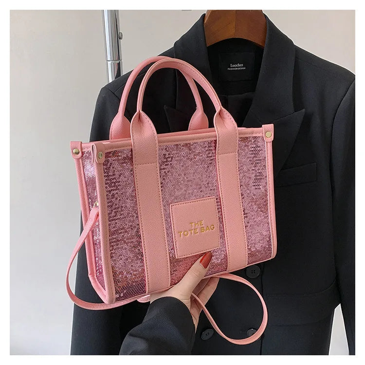 Women's Tote Bag Sequin Shoulder Bag PU Leather Large Capacity Luxury Designer The Tote Bag For Women Crossbody Bags 2024 New