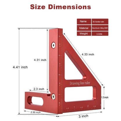 Multi-Angle Measuring Ruler,45/90 Degree Aluminum Alloy Woodworking Square Protractor,Miter Triangle Ruler Easy To Use Red