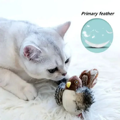 Interactive Cat Toys Electric Squeaky Simulation Bird Plush Cats Pets Teasing Toys with Feather Catnip Kitten Chirping Bird Toys
