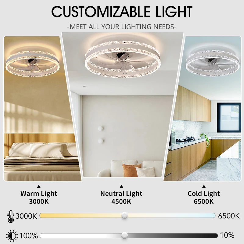 Smart Ceiling Fans With Light Slim Build Dimmable 6-speed Adjustment 50cm Electric Fan Silent Deco For Bedroom Study Dining Room