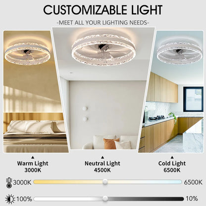 Smart Ceiling Fans With Light Slim Build Dimmable 6-speed Adjustment 50cm Electric Fan Silent Deco For Bedroom Study Dining Room