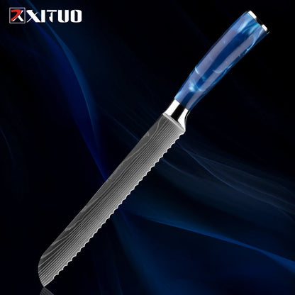 Bread Knife,8 inch Serrated Knife,Damascus laser Pattern Steel Bread Knife for Homemade Bread,Razor Sharp Edge for Slicing Bread