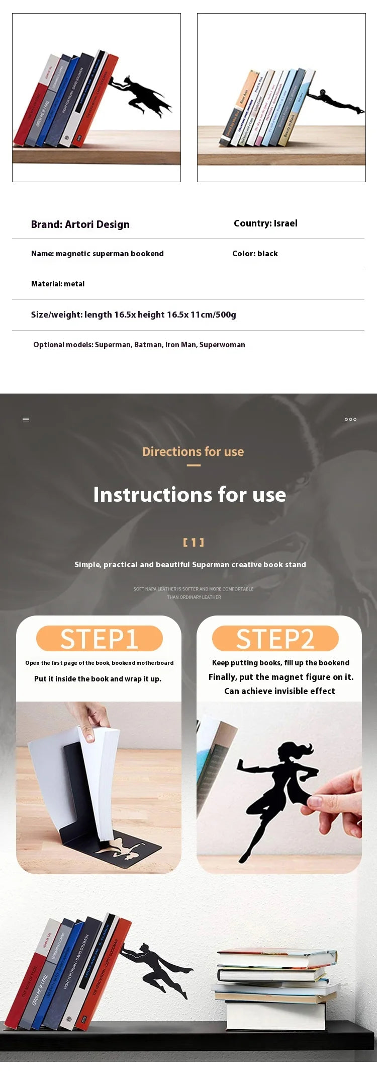 Creative Superman Metal Bookshelf Book Stand Creative Book Block Book Shelves Book Shelves Desk Book Storage Decorative Gift