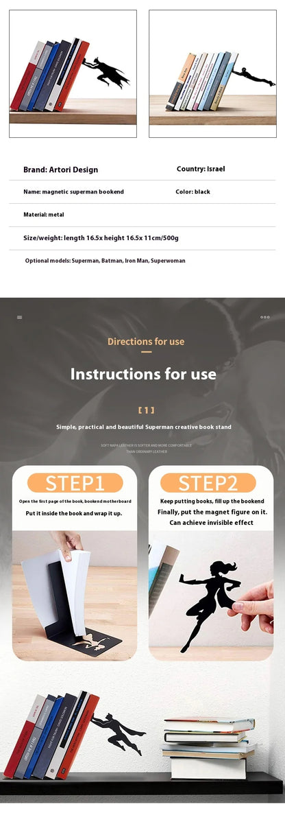 Creative Superman Metal Bookshelf Book Stand Creative Book Block Book Shelves Book Shelves Desk Book Storage Decorative Gift