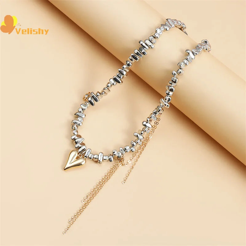 Fashion Trend Accessories Simple Exquisite Love Fringe Pendant Irregular Beaded Necklace For Women Holiday Gifts Alloy Jewelry