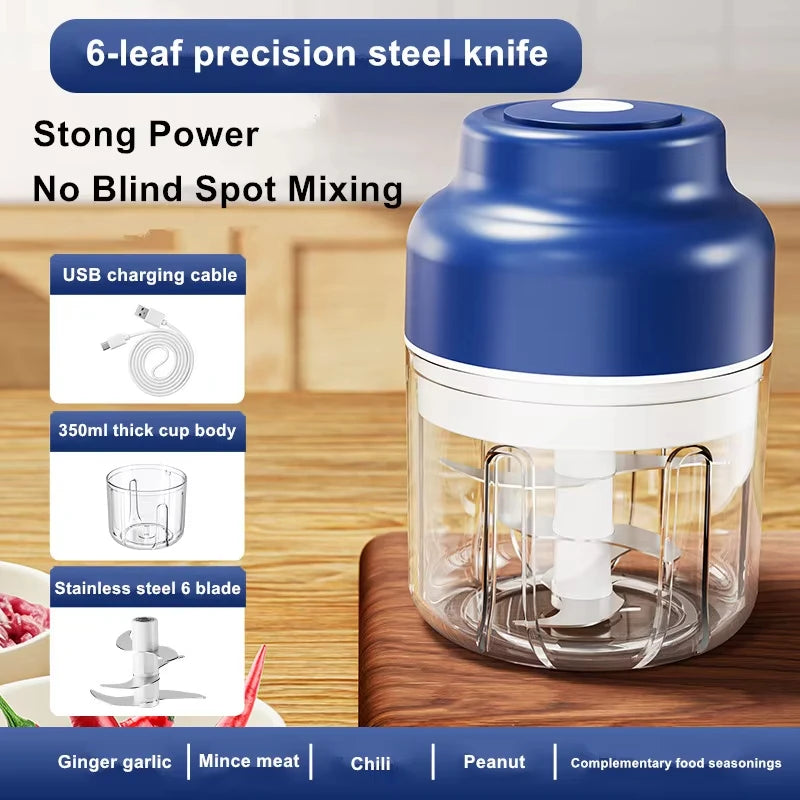 320ML Electric Garlic Chopper 6 Blades Garlic Grinder Mini Vegetable Chopper Meat Mincer Portable Veggie Chopper Garlic Mincer
