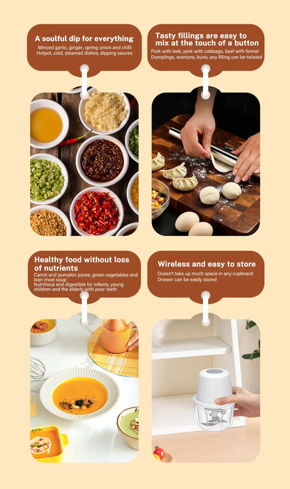 DEEWAZ 250ml/400ml Electric Garlic Masher Mini Chopper Multi Function Meat Grinder Masher Machine Vegetable Chopper Usb Charging