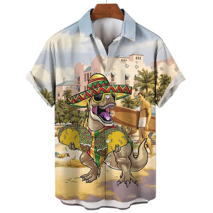 Men's Hawaiian Shirts 3D Print Dinosaur Graphics Fashion Button Short Sleeve Lapel Streetwear Hawaiian Shirts for men Summer