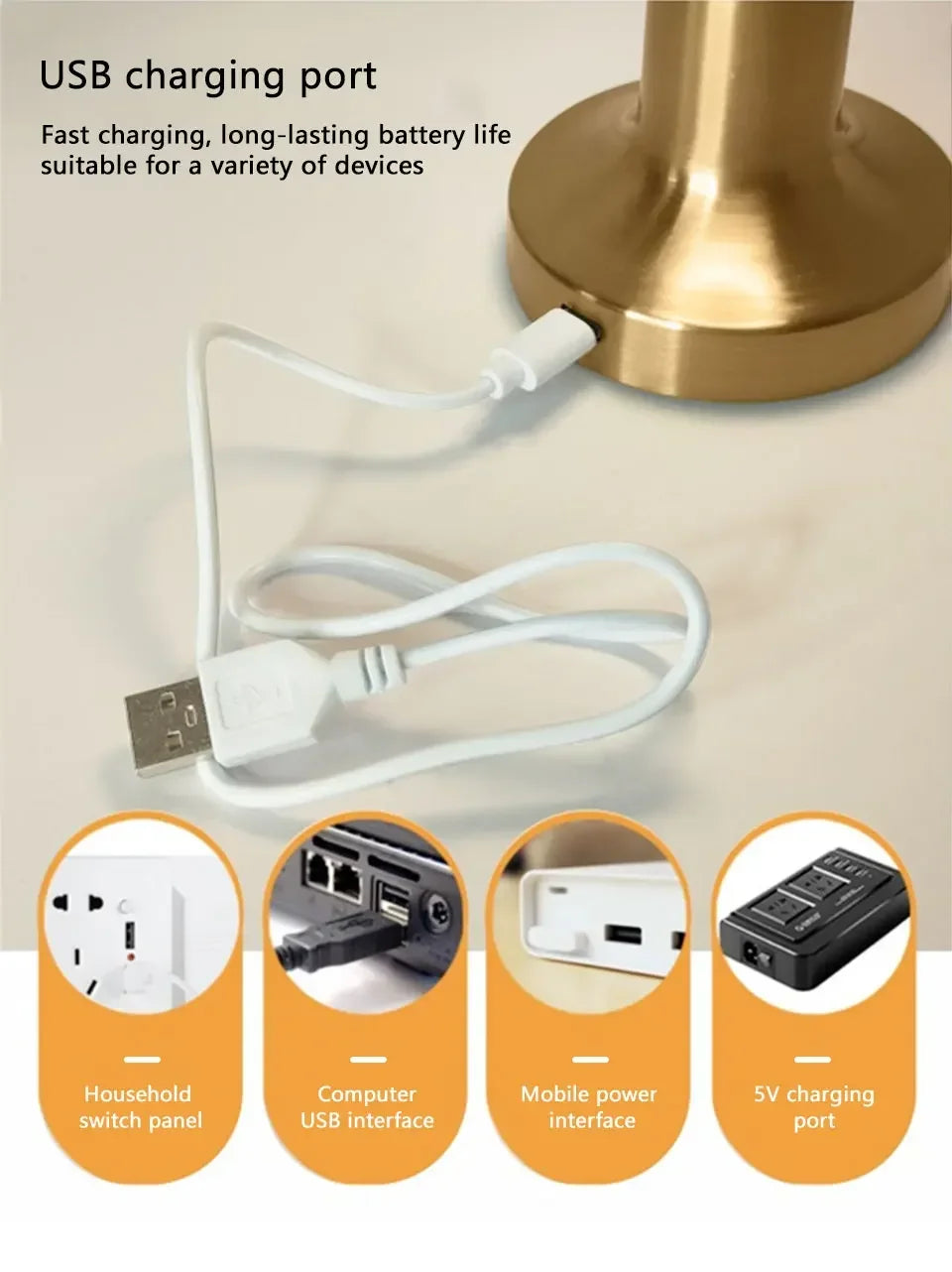 LED Touch Table Lamp Metal Rechargeable Desktop Night Light For Bedroom Restaurant Coffee Bar Study Desktop Decoration Light