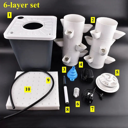 Hydroponic Growing System 6 Layers 3 Plant Sites 18 Holes , Home Gardening System Kit for or Indoor Herbs, Fruits and Vegetables