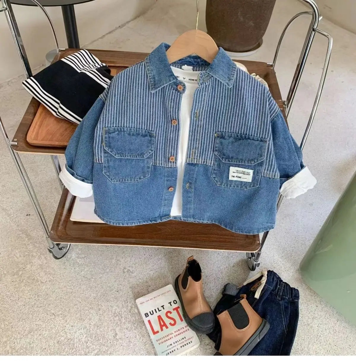 Children's Shirts 2025 Autumn New Boys' Striped Denim Shirt Baby Korean Version Fashionable Tops Jacket