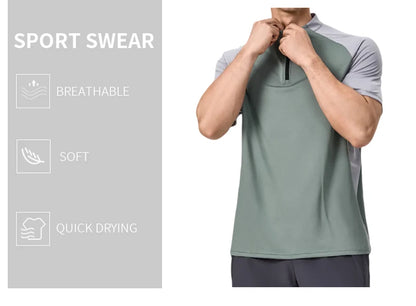 Sports T-shirt, men's half-zipper stand-up collar short-sleeved running top, summer sports training tennis clothes