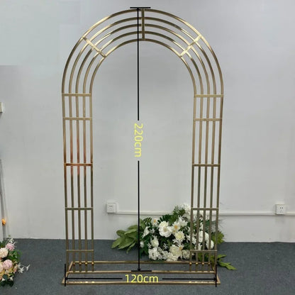 Shiny Gold-Plated Square Screen Backdrop Shelf, Wedding Arch, Geometric Flower, Door Stand, Artificial Flor, 2.2m, 3Pcs