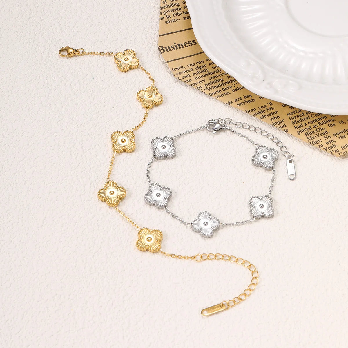 New Fashion Clover Bracelet Women Girls Gold Silver Stainless Steel Five Leaf Flower Dainty Luxury Lucky Link Bracelets Jewelry