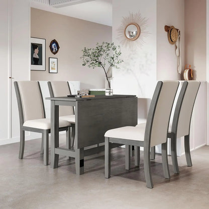 Farmhouse Drop Leaf Folding Dining Table, Space Saving Flip Top Dining Kitchen Table for 4, Solid Wood Extendable Dining Room