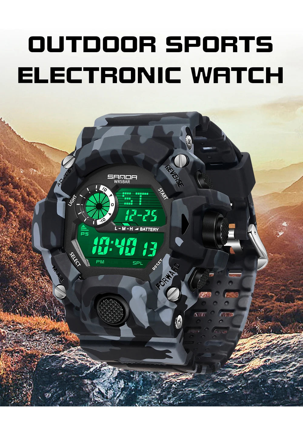SANDA 2183 Fashion Military Student Electronic Watch Multi functional Timer Waterproof LED Student Electronic Digital Watch