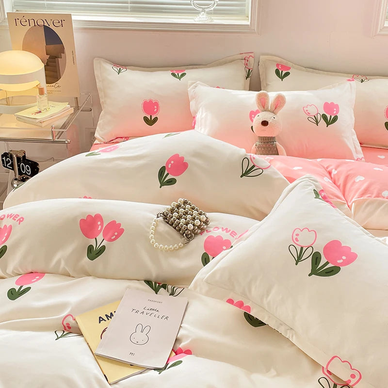 Bedding Set for Girl Boy Bedroom KIDS Modern Comforter Duvet Cover Flat Sheet Pillowcase  Home Textile Soft Bed Linen