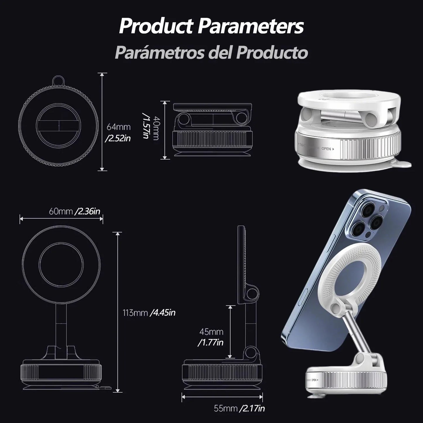 Magnetic Car Mount Strong Magnetic 360° Rotation Foldable Phone Holder For Cell Phone For iphone 14 15 16 Live Streaming K007