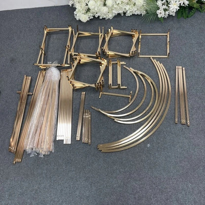 Shiny Gold-Plated Square Screen Backdrop Shelf, Wedding Arch, Geometric Flower, Door Stand, Artificial Flor, 2.2m, 3Pcs