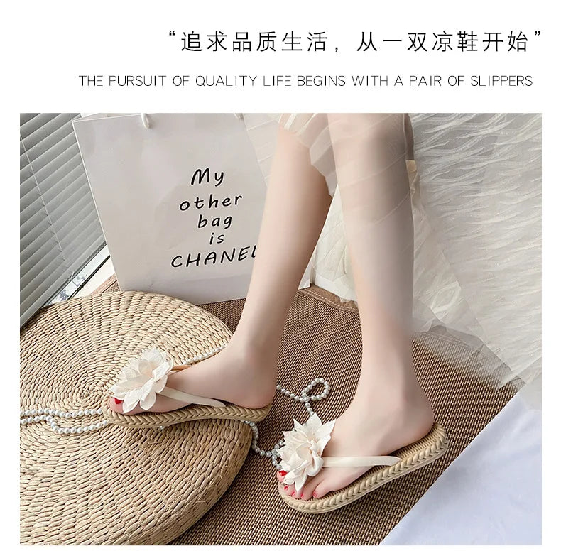 Comemore Flowers Flip Flops for Women Fashion Open Toe Light Flat Bottom Casual Women Slides Indoor Outdoor Women's Beach Shoes