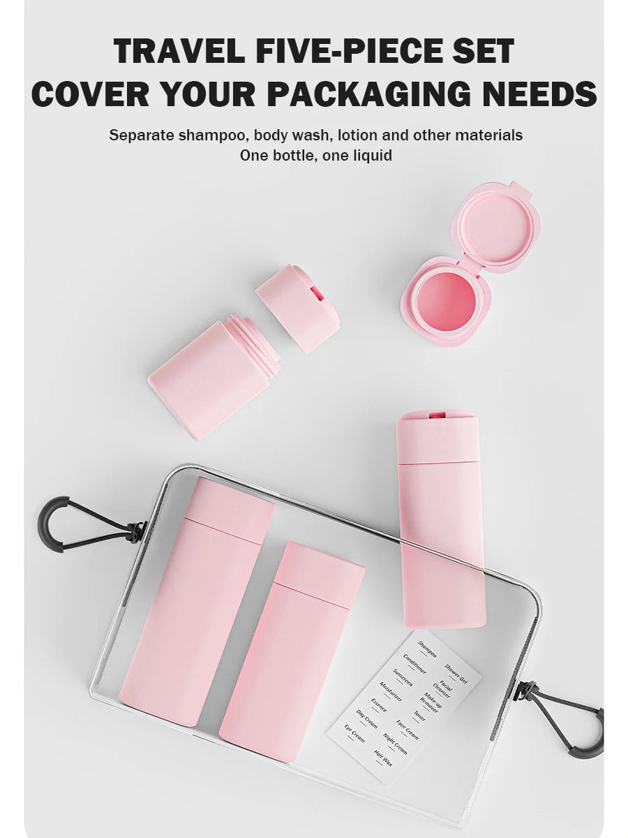 4-in-1 Leak-Proof Travel Bottles Set Refillable Toiletry Dispenser Kit with Spray Pump for Shampoo Lotion and Liquid Essentials