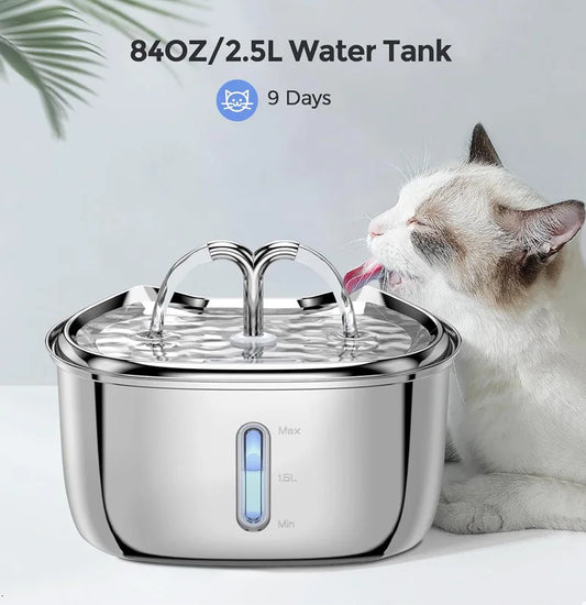 Stainless Steel Pet Water Feeder Cat Automatic Water Fountain USB Electric Mute for Cat Dog Filter Fountain Smart Drinking Bowl