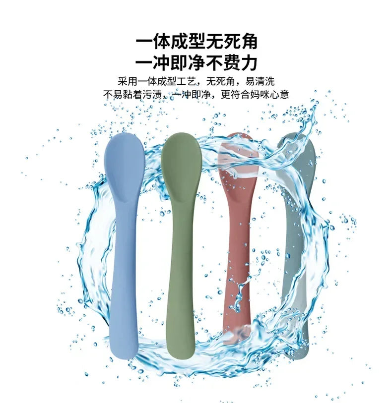 Silicone Baby Learn To Eat Spoon Small Curved Spoon Soft Rubber Feeding Silicone Cutlery Baby Training Spoon