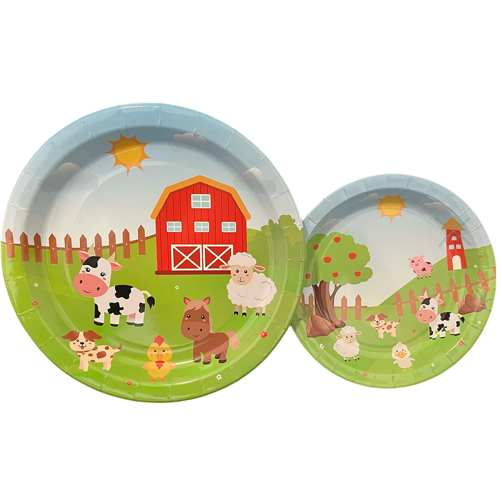 Farm Animals Disposable Tableware Paper Plates Cups Napkins Kids Farm Theme Birthday Party Decoration Supplies