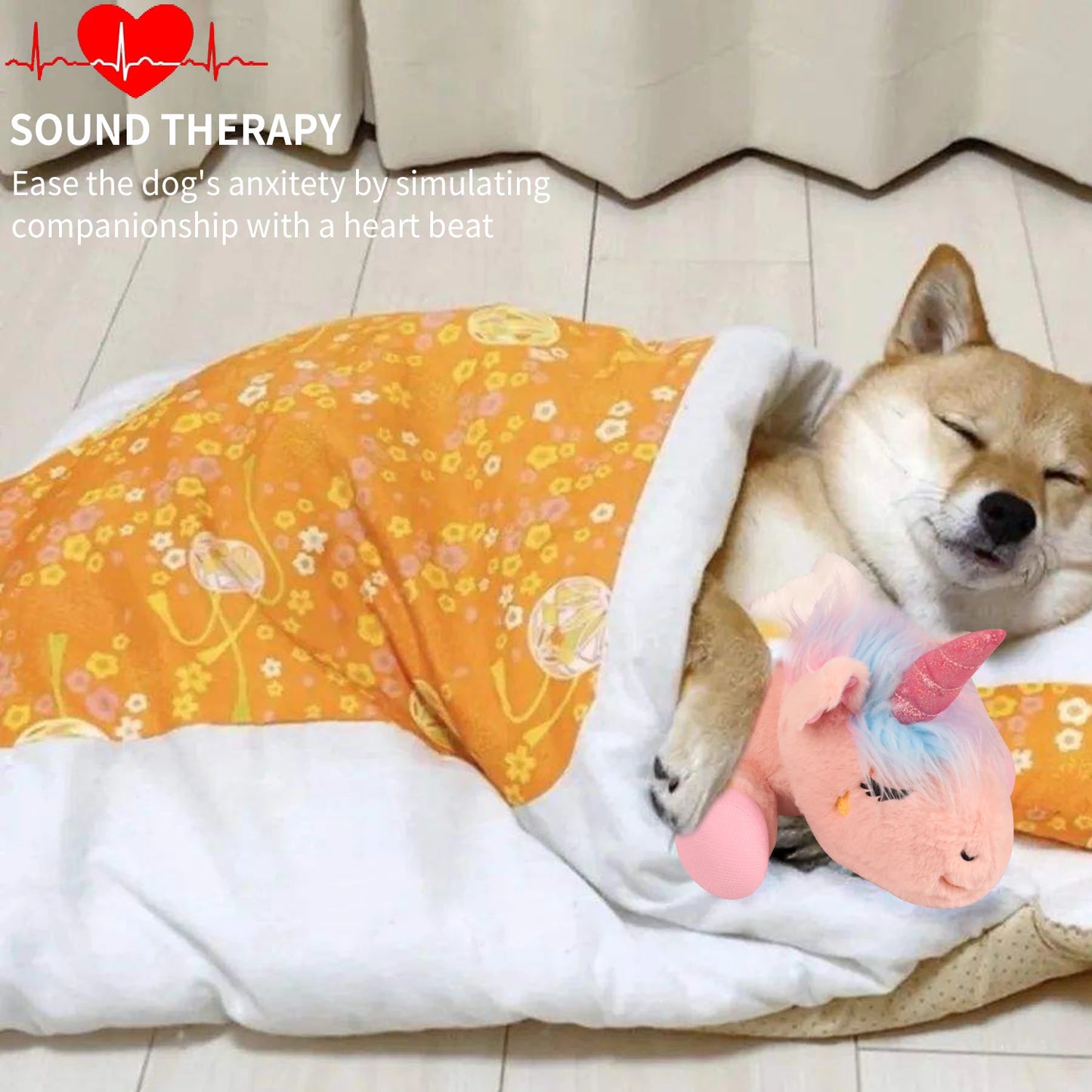 PETFULED Unicorn Heartbeat Dog Toys Plush Toys Comfort Puppy Toys Stress Reducing Sleep Aid Crate Toys, Durable Chew Toys for Do