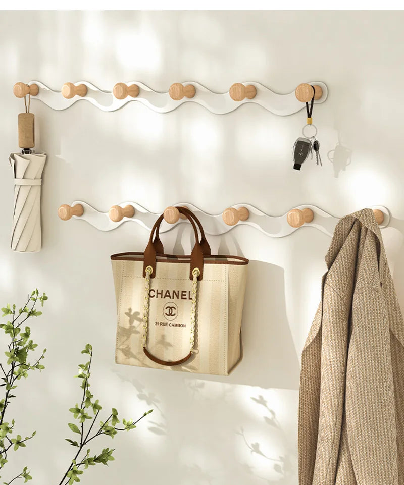 Wave Shaped Door Hook Bedroom Door Back Hanging Hanger Living Room Key Coat Hook Punch-Free Wall Mounted Wooden Hooks Wall Decor