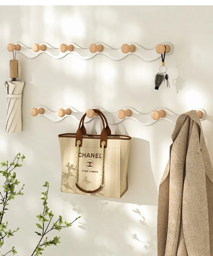 Wave Shaped Door Hook Bedroom Door Back Hanging Hanger Living Room Key Coat Hook Punch-Free Wall Mounted Wooden Hooks Wall Decor