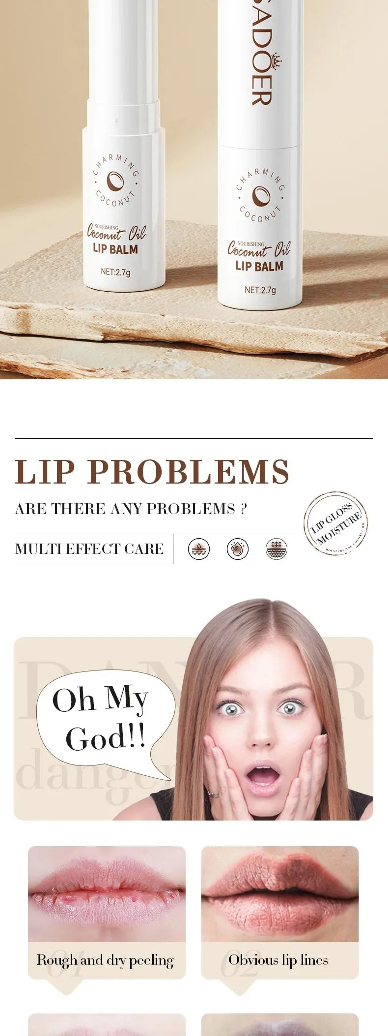 Coconut Moisturizing Lip Balm Anti-Dry Hydrating Removing Lip Wrinkles Dead Skin Lip Care Lasting Nourishment for Men Women