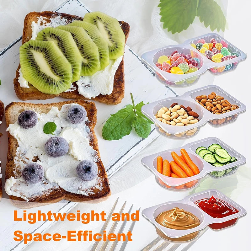 10Pcs Reusable Snack Containers with Lid Double Compartment Snackle Box Sauce Containers Portable Snack Box Food Containers Set