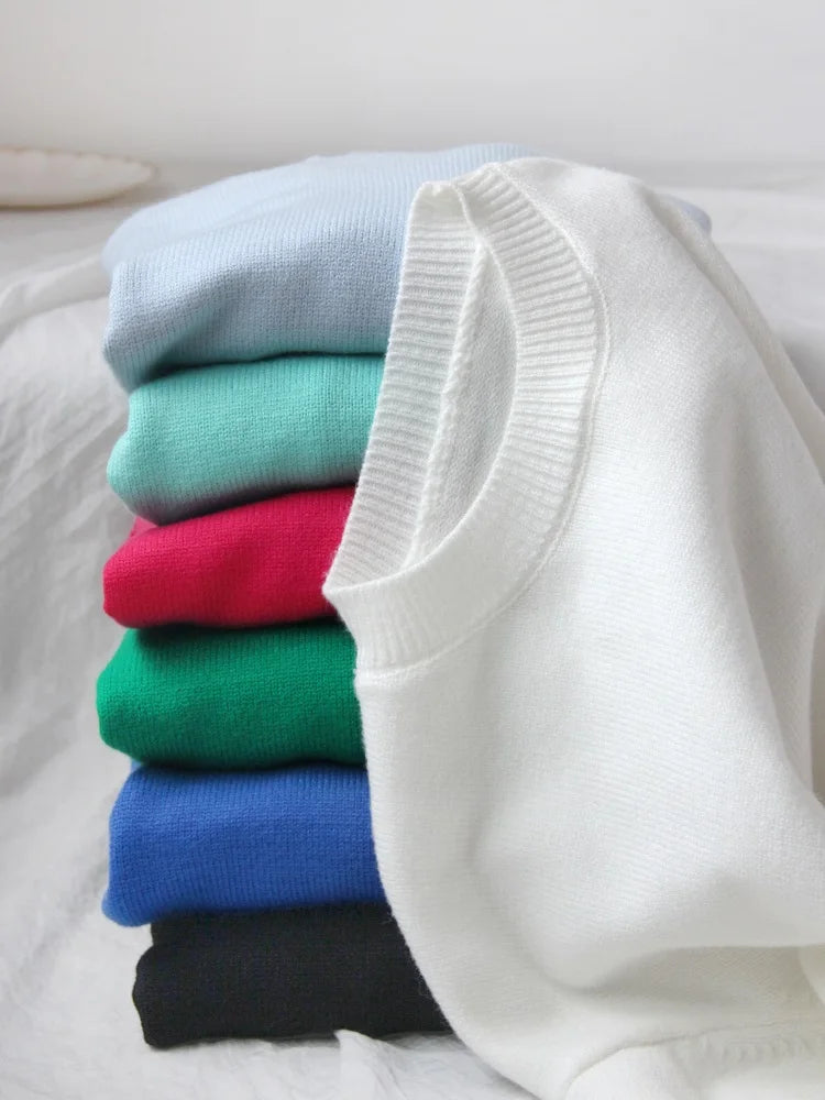 Light Blue Oversized Sweaters For Women 2024 Trend White Loose Sweater Casual Autumn Winter Warm Thick Knit Sweater Women Jumper