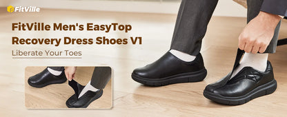 FitVille Men's Leather Shoes Diabetic Shoes Casual Oxford Shoes Adjustable Lightweight Formal Business Shoes for Swollen Feet