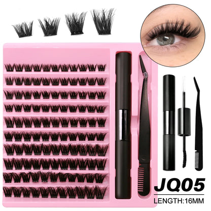 GROINNEYA DIY Lash Extension Kit Lash Clusters With Waterproof Strong Hold Lash Bond And Seal And Eyelash Tweezers Lash Cluster