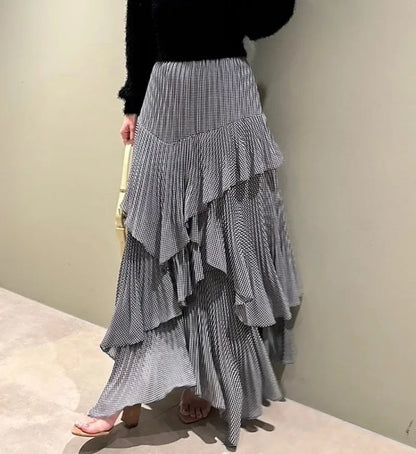 Irregular Ruffles Ropa Pleated Cake Womens Skirt High Waist Faldas Mujer Japan Style Eleganr Skirts Spring Summer 2025 Saia