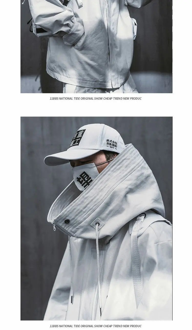 Oversize Jacket Trench Coat Men And Women Autumn Solid Japanese Fashion Vintage Casual High Street Hooded Functional Wind