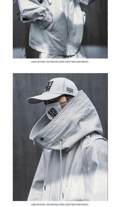 Oversize Jacket Trench Coat Men And Women Autumn Solid Japanese Fashion Vintage Casual High Street Hooded Functional Wind