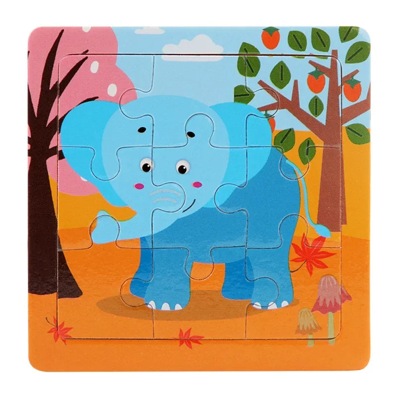 3D Puzzles Cartoon Animals Wooden Montessori Game Kids Cognitive Jigsaw Puzzle Baby Toys Educational Toys for Children Toddler
