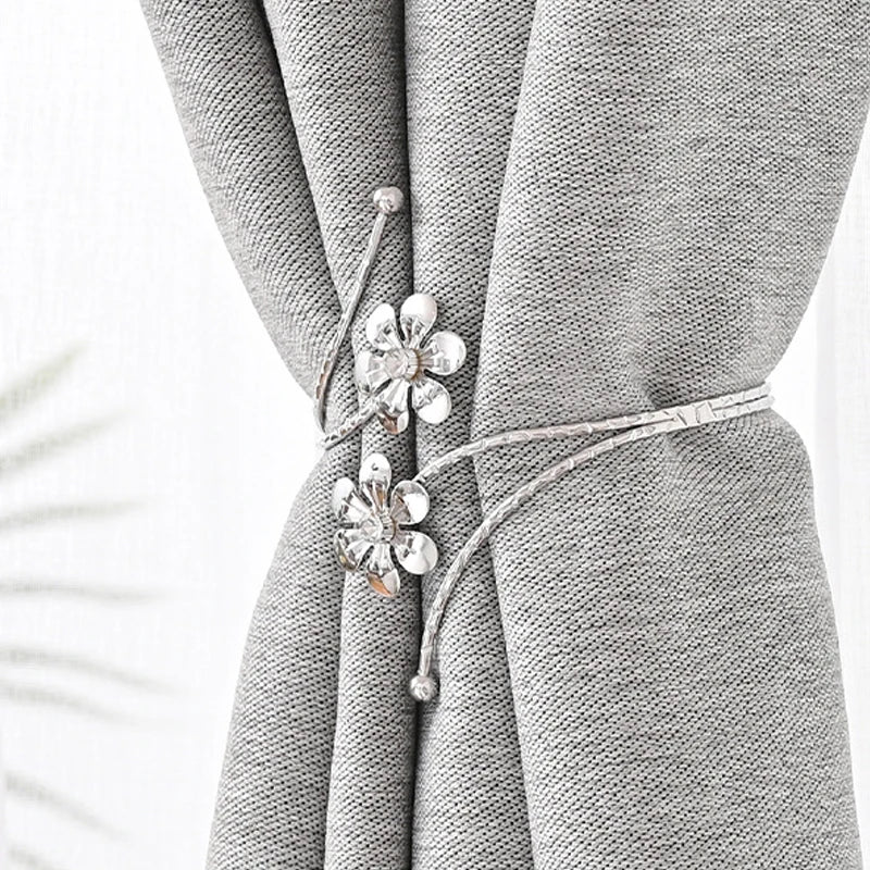 1PC Light Luxury Double Flower Curtain Buckle Gold Silver Curtain Holder Metal Curtain Strap Modern Minimalist Curtain Clip