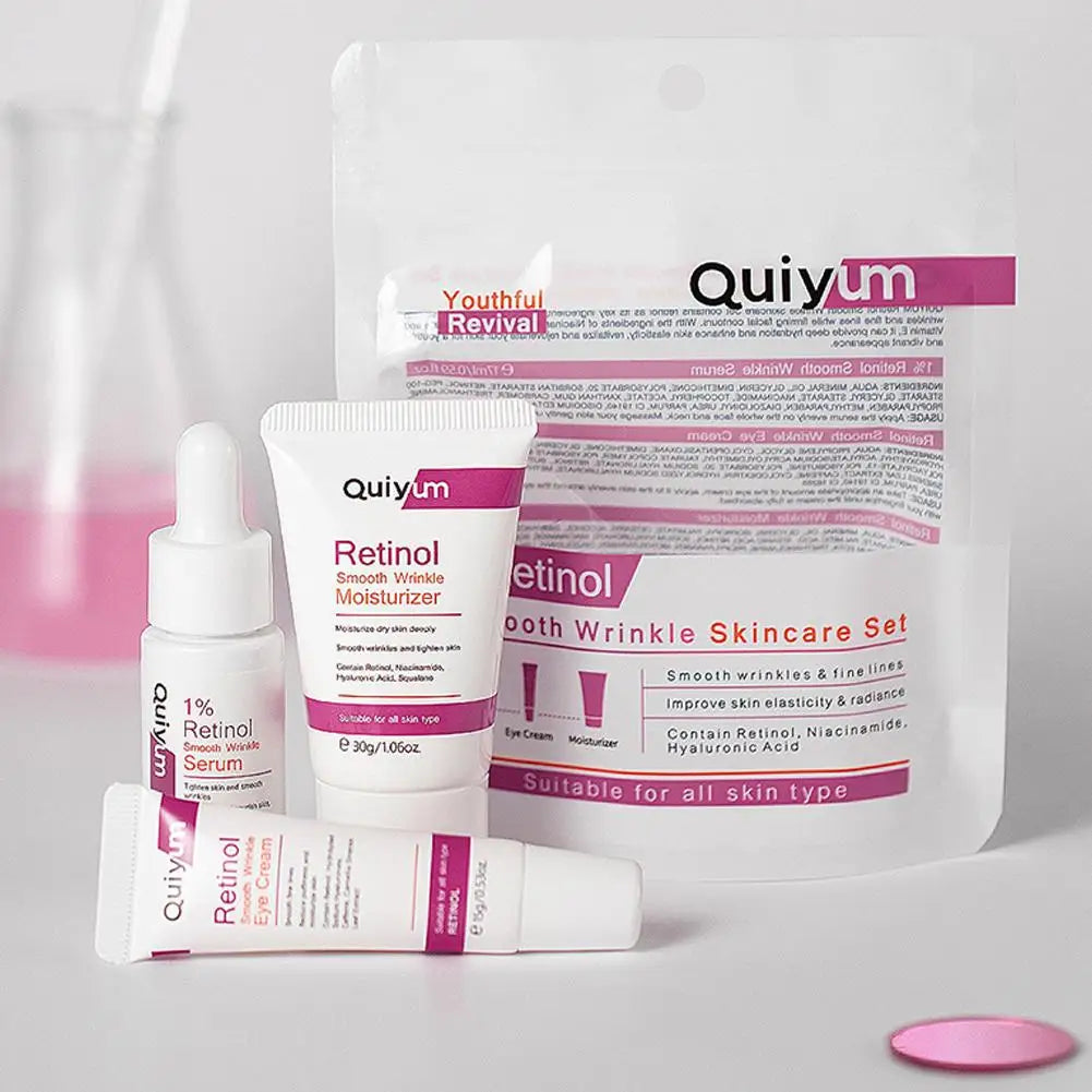 Retinol Smooth Wrinkle Skincare Set Moisturizing Firming Facial Skincare Routine Kit - Retinol Serum-Face Moisturizer-Eye Cream